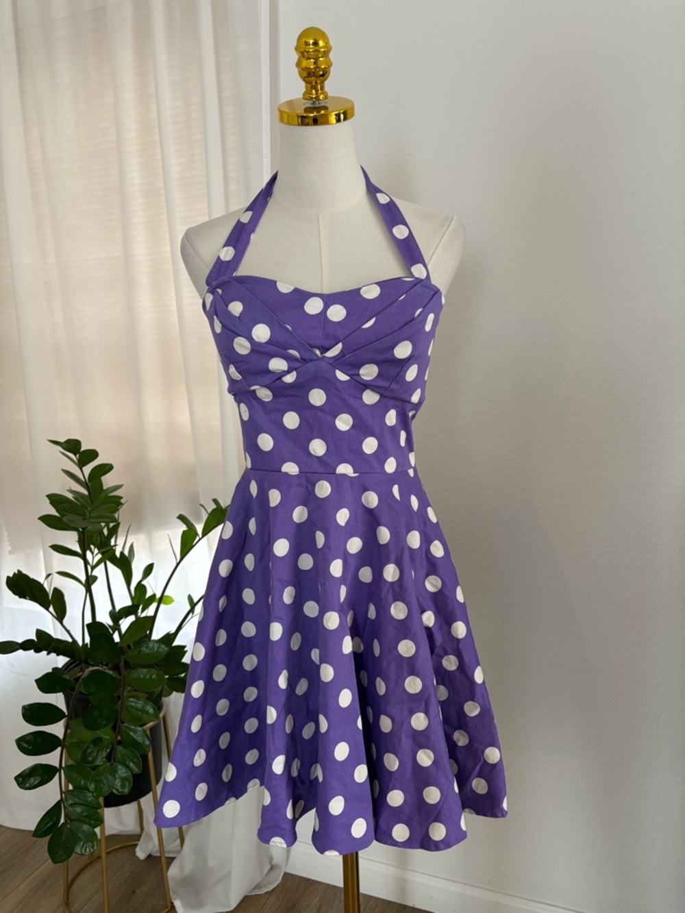 Xhilaration Purple & White Polka Dot One-Shoulder Fit-and-Flare Dress